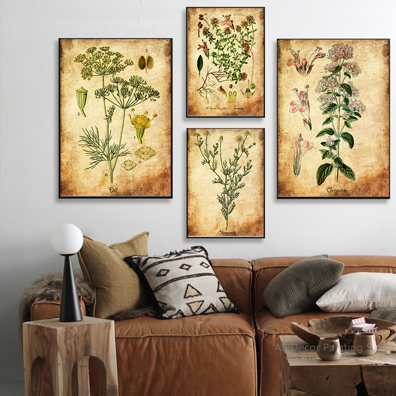 Herb Flowers Retro Poster Vint - đánh giá và giá Herbal Wallpaper